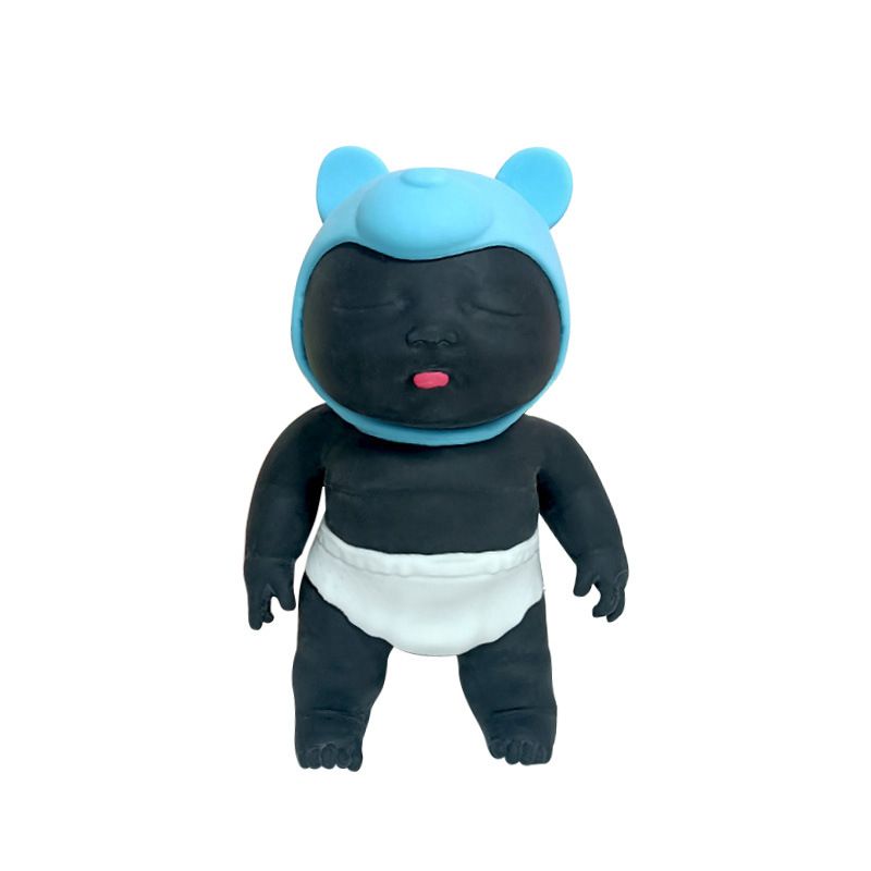 Black 26CM Large Squeeze Ugly Doll Stress Relief Toy Slow Rebound TPR Sand-Filled Squishy Figure for Local Home Pretend Play and Anxiety Reduction(Blue cap and white trousers)