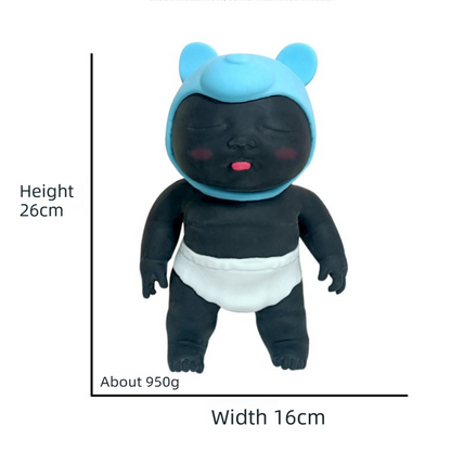 Black 26CM Large Squeeze Ugly Doll Stress Relief Toy Slow Rebound TPR Sand-Filled Squishy Figure for Local Home Pretend Play and Anxiety Reduction(Green hat and yellow trousers)