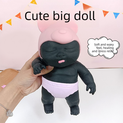 Black 26CM Large Squeeze Ugly Doll Stress Relief Toy Slow Rebound TPR Sand-Filled Squishy Figure for Local Home Pretend Play and Anxiety Reduction(Pink cap and purple trousers)