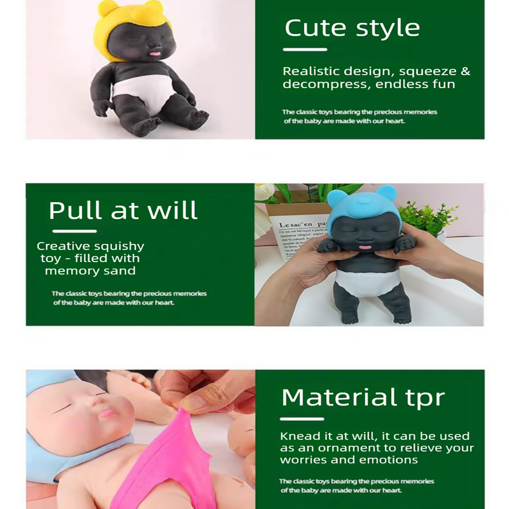 Black 26CM Large Squeeze Ugly Doll Stress Relief Toy Slow Rebound TPR Sand-Filled Squishy Figure for Local Home Pretend Play and Anxiety Reduction(Pink cap and purple trousers)