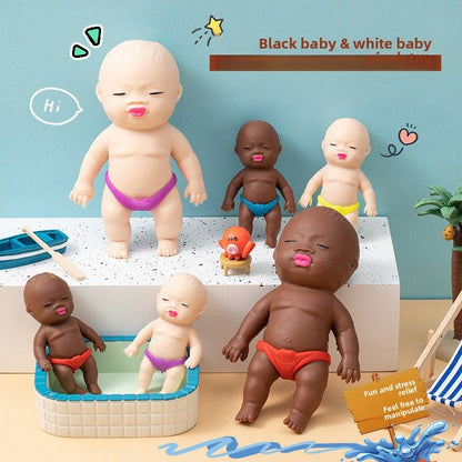 2 Pack 13cm Natasha Squeeze Dolls Black and White Mini Slow Rebound TPR Sand Filled Stress Relief Toys with Random Underwear Color for Local Home Fun