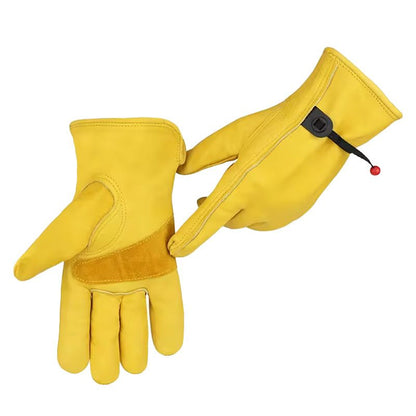 Size M Golden Yellow Top-Grain Cowhide Protective Work Gloves, Durable Wear-Resistant Labor Safety Solution for Local Industrial Professionals