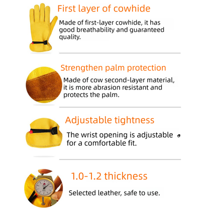 Size L Golden Yellow Top-Grain Cowhide Protective Work Gloves, Durable Wear-Resistant Labor Safety Solution for Local Industrial Professionals