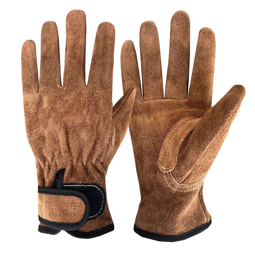 Size M Heavy-Duty Cowhide Protective Gloves with Heat Resistant and Wear-Proof Leather for Outdoor Camping Welding and Industrial Work Reliable Hand Guard for Local Professionals
