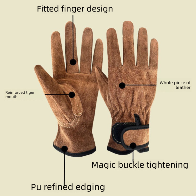 Size M Heavy-Duty Cowhide Protective Gloves with Heat Resistant and Wear-Proof Leather for Outdoor Camping Welding and Industrial Work Reliable Hand Guard for Local Professionals