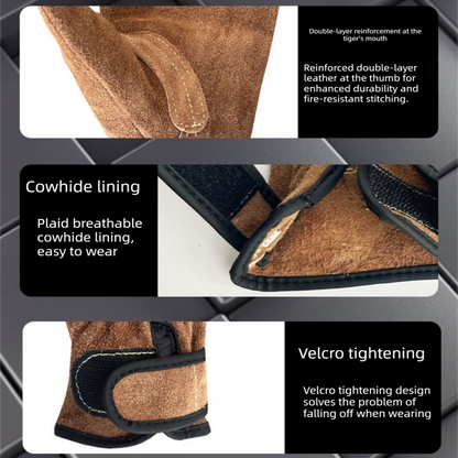 Size M Heavy-Duty Cowhide Protective Gloves with Heat Resistant and Wear-Proof Leather for Outdoor Camping Welding and Industrial Work Reliable Hand Guard for Local Professionals