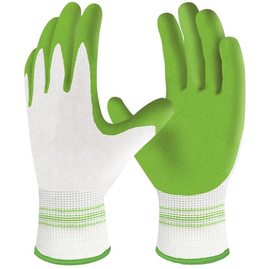 3 Pairs Green Gardening Gloves with Breathable Latex Coating - Non-Slip Protective Work Gloves for Yard Work Planting and Outdoor Maintenance - All-Day Comfort and Dexterity for Gardeners