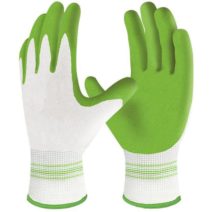 3 Pairs Green Gardening Gloves with Breathable Latex Coating - Non-Slip Protective Work Gloves for Yard Work Planting and Outdoor Maintenance - All-Day Comfort and Dexterity for Gardeners