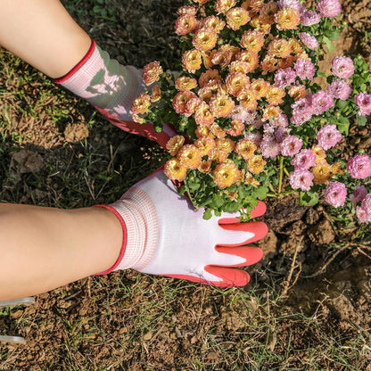 3 Pairs Red Gardening Gloves with Breathable Latex Coating - Non-Slip Protective Work Gloves for Yard Work Planting and Outdoor Maintenance - All-Day Comfort and Dexterity for Gardeners