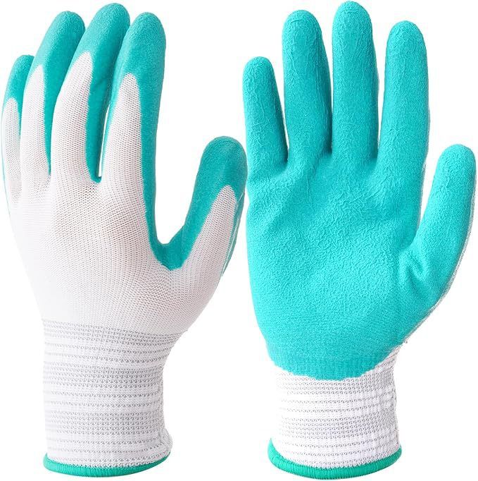 3 Pairs Blue Gardening Gloves with Breathable Latex Coating - Non-Slip Protective Work Gloves for Yard Work Planting and Outdoor Maintenance - All-Day Comfort and Dexterity for Gardeners