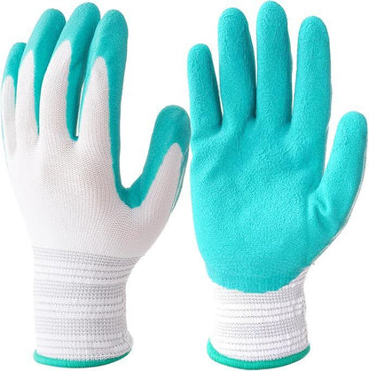 3 Pairs Blue Gardening Gloves with Breathable Latex Coating - Non-Slip Protective Work Gloves for Yard Work Planting and Outdoor Maintenance - All-Day Comfort and Dexterity for Gardeners