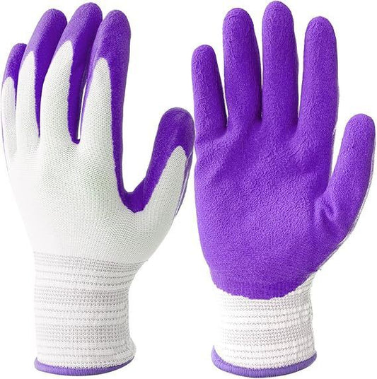 3 Pairs Purple Gardening Gloves with Breathable Latex Coating - Non-Slip Protective Work Gloves for Yard Work Planting and Outdoor Maintenance - All-Day Comfort and Dexterity for Gardeners