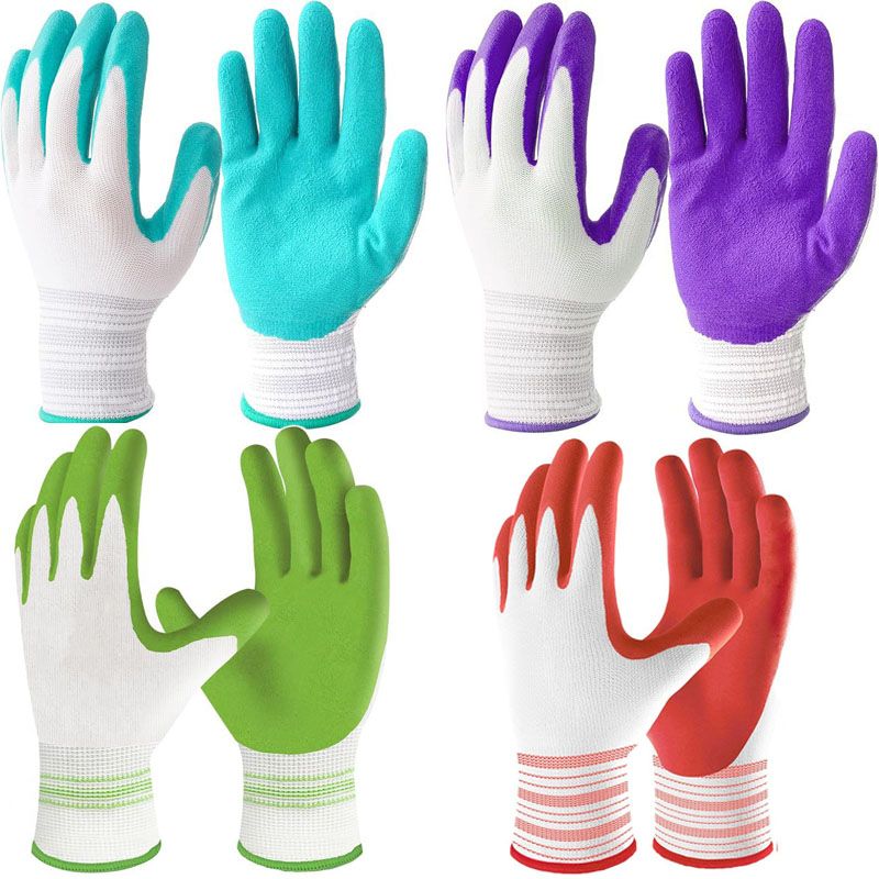 4 Pairs Red, green, blue, purple Gardening Gloves with Breathable Latex Coating - Non-Slip Protective Work Gloves for Yard Work Planting and Outdoor Maintenance - All-Day Comfort and Dexterity for Gardeners