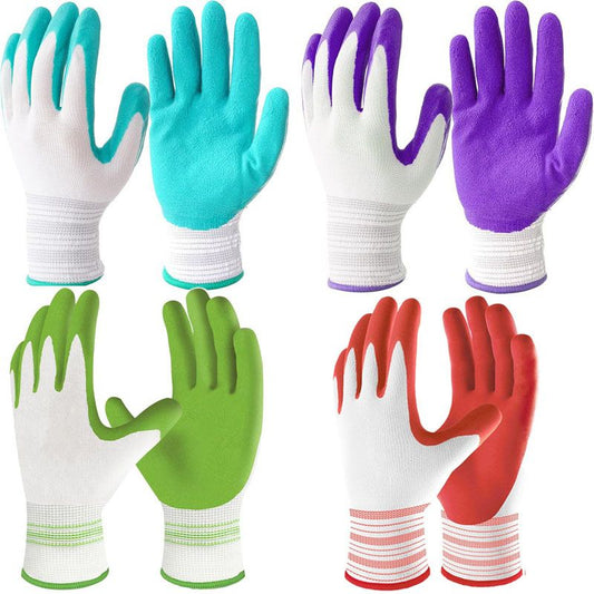 4 Pairs Red, green, blue, purple Gardening Gloves with Breathable Latex Coating - Non-Slip Protective Work Gloves for Yard Work Planting and Outdoor Maintenance - All-Day Comfort and Dexterity for Gardeners