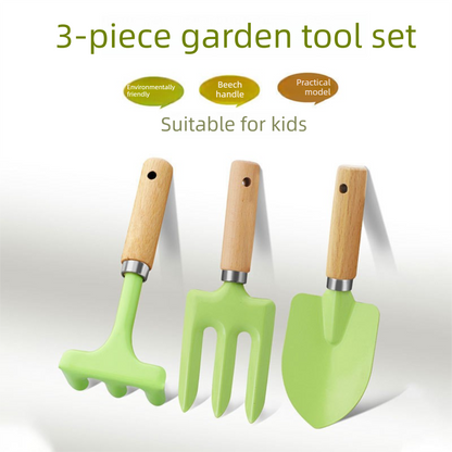 Mini Gardening Tool Set - 3-Piece Natural Wood Handle and Sturdy Metal Shovel Rake Spade - Ideal for Children, Succulent Care and DIY Indoor Potting, Compact Daily Solution for Home and Yard