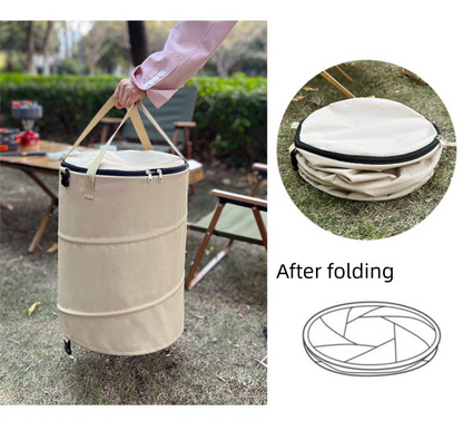 Army green Foldable Camping Trash Can with Lid - Large Capacity Heavy Duty Pop Up Rubbish Bin - Portable Storage Bag for Caravan, Picnic, Gardening and Outdoor Adventures - Space Saving Design(Size: S)