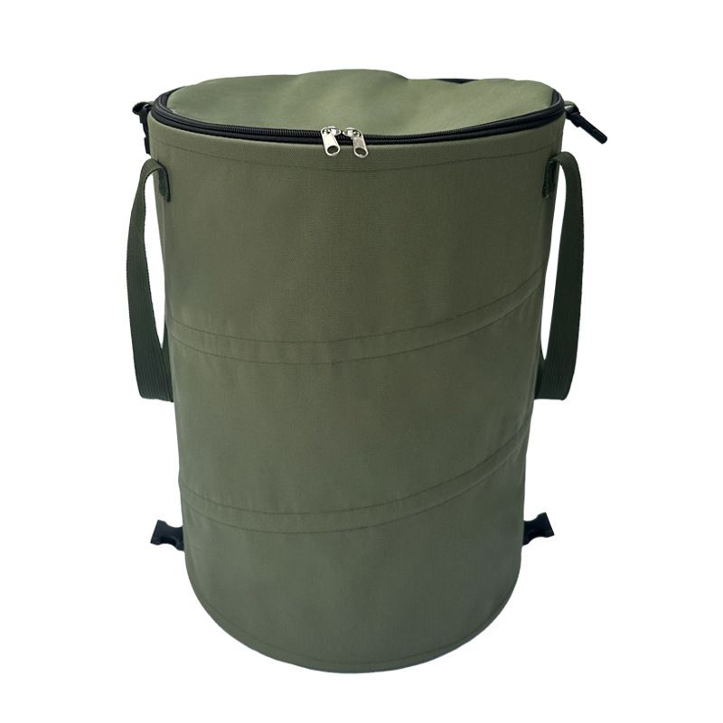 Army green Foldable Camping Trash Can with Lid - Large Capacity Heavy Duty Pop Up Rubbish Bin - Portable Storage Bag for Caravan, Picnic, Gardening and Outdoor Adventures - Space Saving Design(Size: M)
