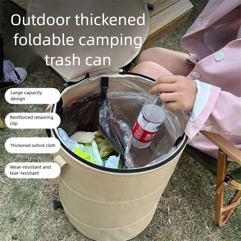Army green Foldable Camping Trash Can with Lid - Large Capacity Heavy Duty Pop Up Rubbish Bin - Portable Storage Bag for Caravan, Picnic, Gardening and Outdoor Adventures - Space Saving Design(Size: M)