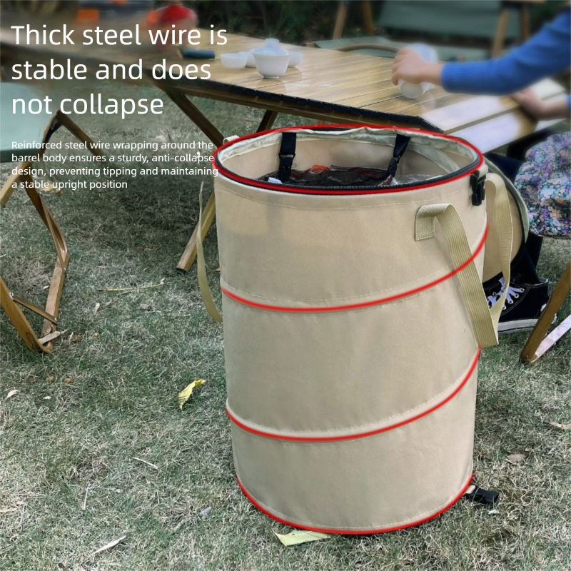 Army green Foldable Camping Trash Can with Lid - Large Capacity Heavy Duty Pop Up Rubbish Bin - Portable Storage Bag for Caravan, Picnic, Gardening and Outdoor Adventures - Space Saving Design(Size: M)