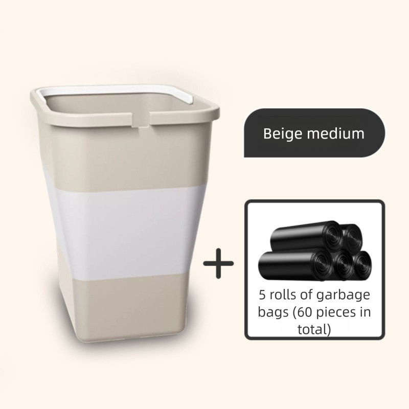 Beige Foldable Car Trash Can and Multi-Functional Storage Bin - Includes 5 Rolls of Bags - Leak-Proof Waterproof Design for Road Trips, Camping and Daily Commuting - Space Saving Portable Organiser(medium)