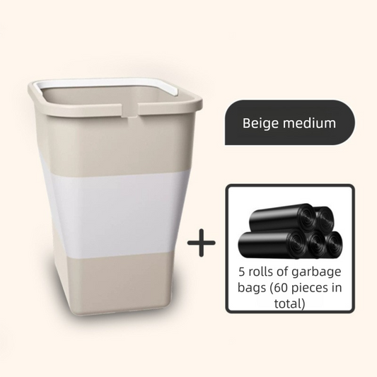 Beige Foldable Car Trash Can and Multi-Functional Storage Bin - Includes 5 Rolls of Bags - Leak-Proof Waterproof Design for Road Trips, Camping and Daily Commuting - Space Saving Portable Organiser(medium)