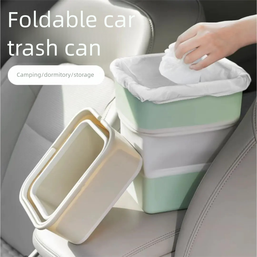Beige Foldable Car Trash Can and Multi-Functional Storage Bin - Includes 5 Rolls of Bags - Leak-Proof Waterproof Design for Road Trips, Camping and Daily Commuting - Space Saving Portable Organiser(medium)