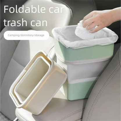 Beige Foldable Car Trash Can and Multi-Functional Storage Bin - Includes 5 Rolls of Bags - Leak-Proof Waterproof Design for Road Trips, Camping and Daily Commuting - Space Saving Portable Organiser(medium)