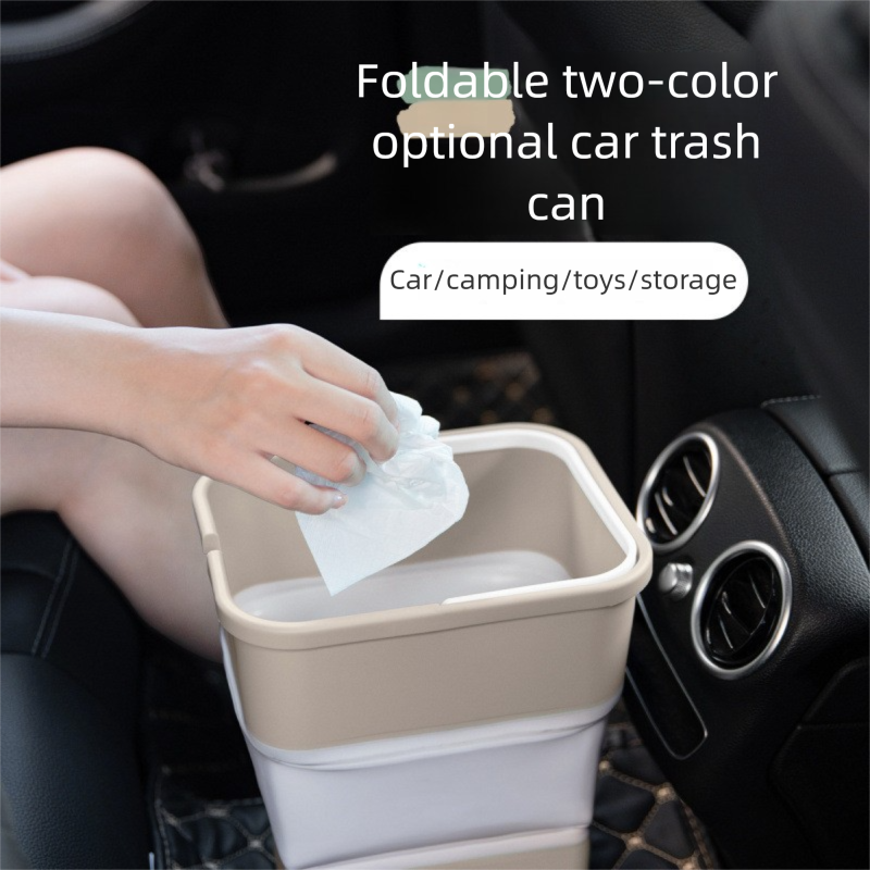 Beige Foldable Car Trash Can and Multi-Functional Storage Bin - Includes 5 Rolls of Bags - Leak-Proof Waterproof Design for Road Trips, Camping and Daily Commuting - Space Saving Portable Organiser(medium)