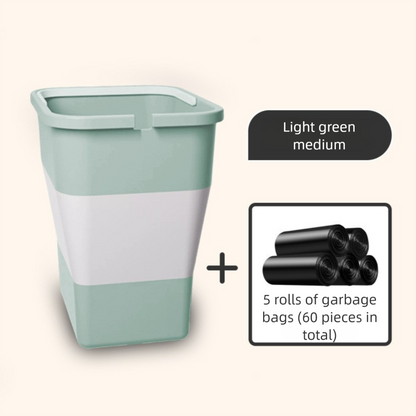Light green Foldable Car Trash Can and Multi-Functional Storage Bin - Includes 5 Rolls of Bags - Leak-Proof Waterproof Design for Road Trips, Camping and Daily Commuting - Space Saving Portable Organiser(medium)