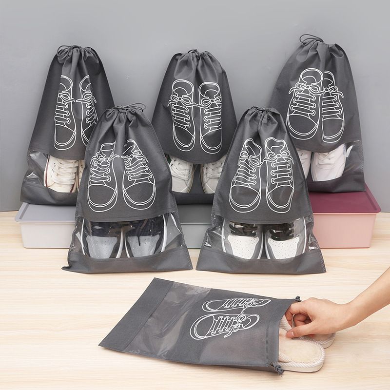 50-Pack Shoe Storage Bags - 25 Medium and 25 Large - Non-Woven Dust-Proof Travel Organiser with Transparent Window, Drawstring Closure for Business Trips, Home Wardrobe and Daily Storage