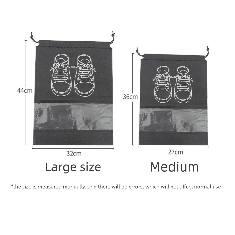 50-Pack Shoe Storage Bags - 25 Medium and 25 Large - Non-Woven Dust-Proof Travel Organiser with Transparent Window, Drawstring Closure for Business Trips, Home Wardrobe and Daily Storage