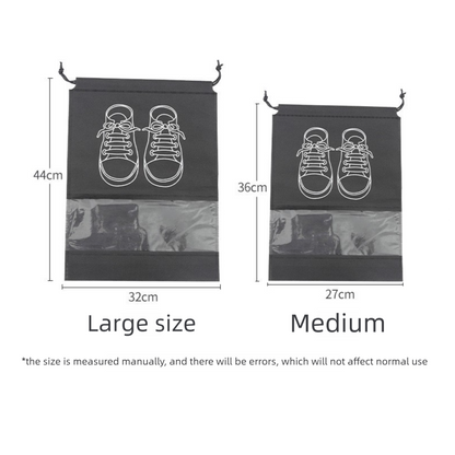 50-Pack Shoe Storage Bags - 25 Medium and 25 Large - Non-Woven Dust-Proof Travel Organiser with Transparent Window, Drawstring Closure for Business Trips, Home Wardrobe and Daily Storage