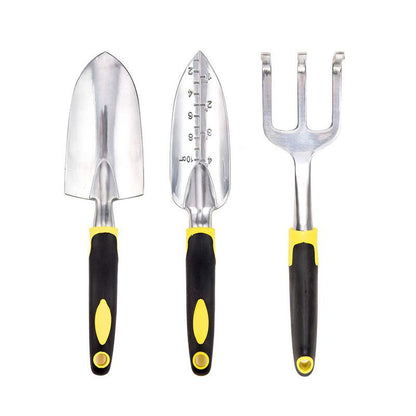 3-Piece Yellow Gardening Tool Set - Heavy Duty Aluminum Alloy with Bonus Claw Gardening Gloves - Rust Resistant Hand Trowel, Cultivator and Transplanter for Planting, Digging and Weeding