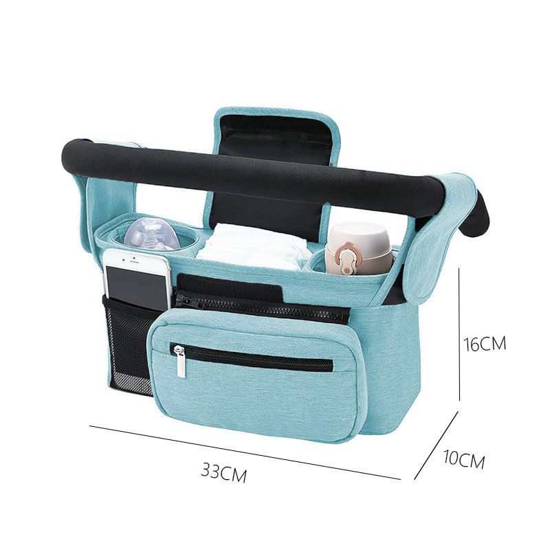 Blue Universal Stroller Organizer Bag - Durable Water-Resistant Fabric - Dual Insulated Cup Holders, Large Capacity Storage Caddy for Diapers and Essentials, Fits Most Prams, Travel Friendly Solution
