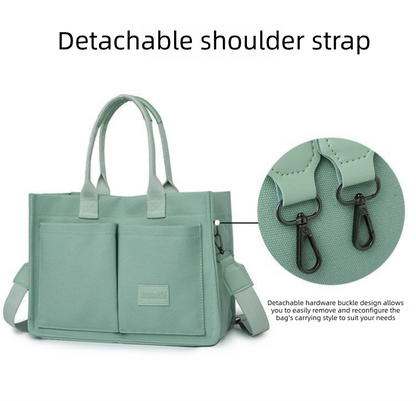 Dark blue Large Canvas Tote Bag for Women - Multi-Pocket Utility Organiser with Wide Adjustable Shoulder Strap - Trendy Crossbody and Handheld Bag for Work, Shopping and Travel - Daily Comfort Solution