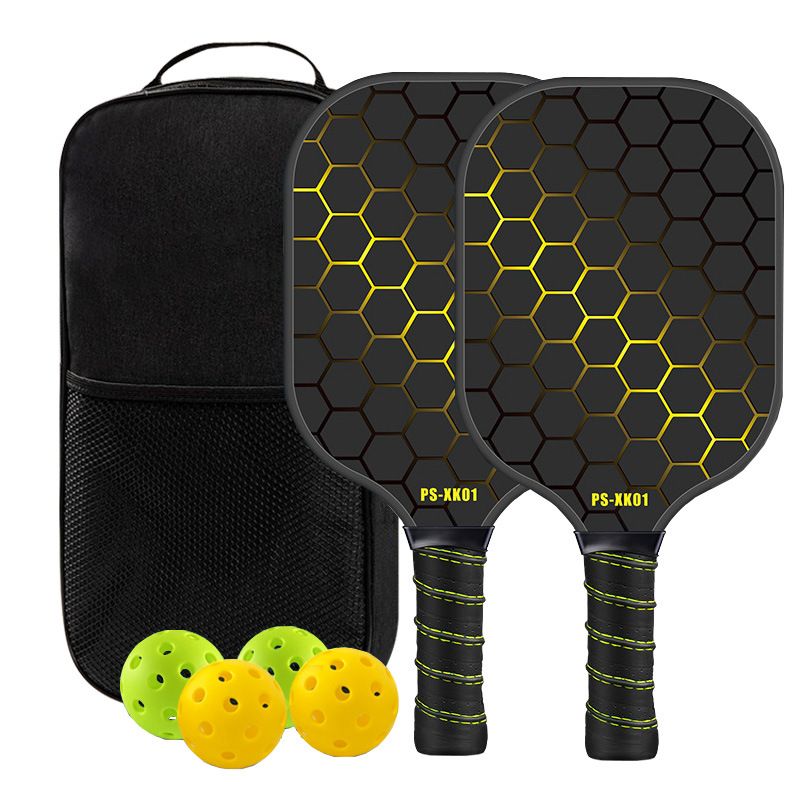 Yellow Pickleball Paddle Set - Premium Fiberglass Surface - Lightweight Honeycomb Core, Cushioned Non-Slip Grip, Professional Performance for All Skill Levels, Complete Kit with Carry Bag and Balls(Black bag)
