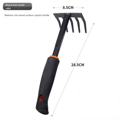 4-Piece Garden Hand Tool Set - Heavy Duty Steel with Ergonomic Non-Slip Grips - Includes Trowel, Transplanter, 5-Prong Rake and Dual-Purpose Hoe for Weeding, Planting and Shell Digging