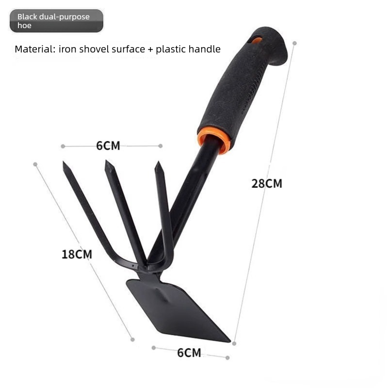 4-Piece Garden Hand Tool Set - Heavy Duty Steel with Ergonomic Non-Slip Grips - Includes Trowel, Transplanter, 5-Prong Rake and Dual-Purpose Hoe for Weeding, Planting and Shell Digging
