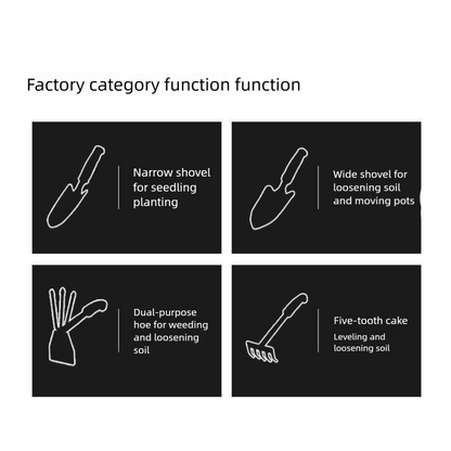 4-Piece Garden Hand Tool Set - Heavy Duty Steel with Ergonomic Non-Slip Grips - Includes Trowel, Transplanter, 5-Prong Rake and Dual-Purpose Hoe for Weeding, Planting and Shell Digging