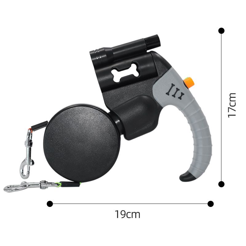 Black Dual Retractable Dog Leash - Tangle-Free 360 Degree Rotation - Built-in LED Flashlight, Individual Brake and Lock System for Two Dogs, Safety for Night Walking and Outdoor Training
