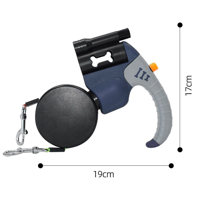 Blue Dual Retractable Dog Leash - Tangle-Free 360 Degree Rotation - Built-in LED Flashlight, Individual Brake and Lock System for Two Dogs, Safety for Night Walking and Outdoor Training