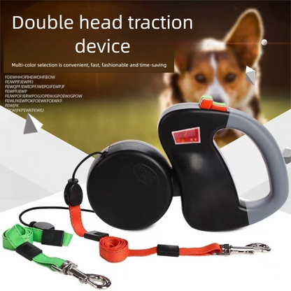 Purple Dual Retractable Dog Leash - Tangle-Free 360 Degree Rotation - Built-in LED Flashlight, Individual Brake and Lock System for Two Dogs, Safety for Night Walking and Outdoor Training