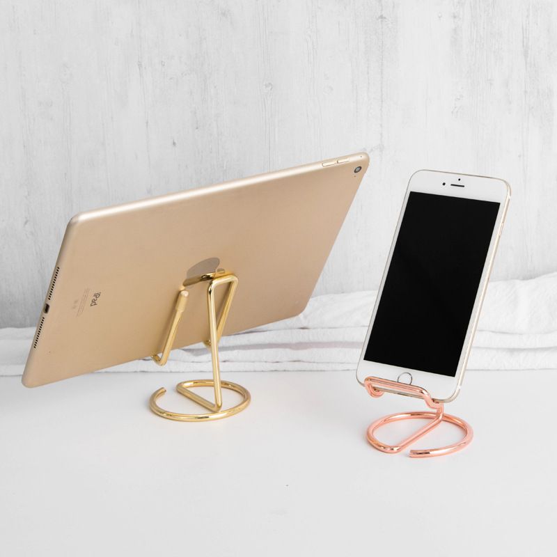 2-Pack Rose gold Universal Aluminum Phone Stand - Minimalist One-Piece Metal Tablet Holder - Durable Integrated Fixed Angle Desktop Bracket, Sleek Industrial Design for Home Office and Bedroom