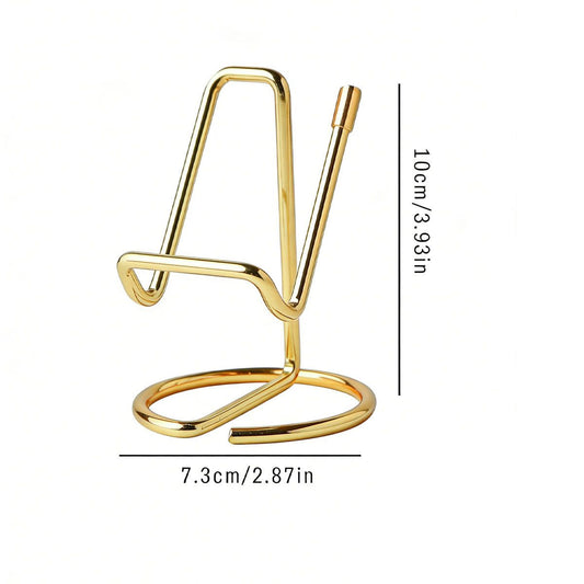 2-Pack Gold Universal Aluminum Phone Stand - Minimalist One-Piece Metal Tablet Holder - Durable Integrated Fixed Angle Desktop Bracket, Sleek Industrial Design for Home Office and Bedroom