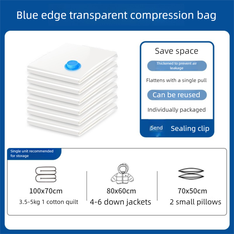 Vacuum Storage Bags - 3-Pack Mixed Sizes (100x70, 80x60, 70x50) - Space Saving Airtight Compression Bags for Blankets, Clothing and Bedding - Includes Travel Hand Pump