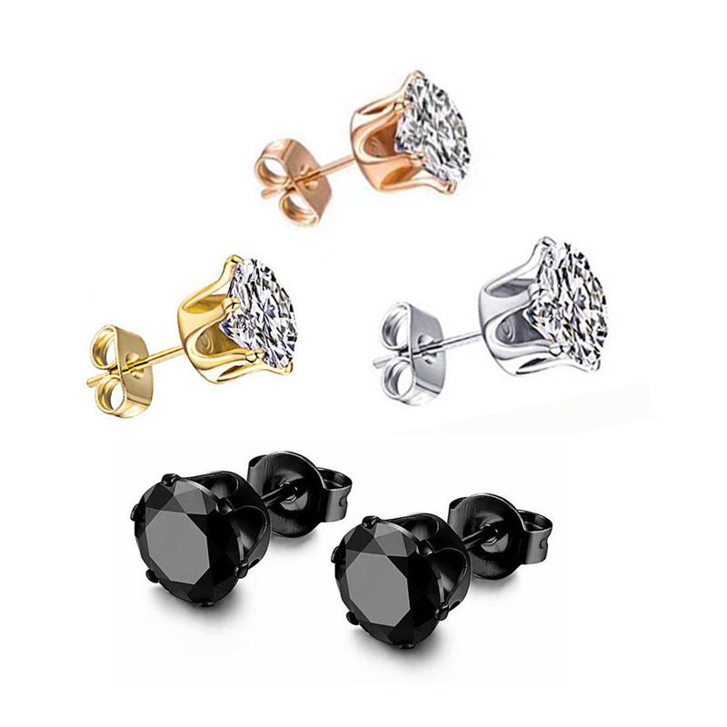 6-Pair Silver Stainless Steel Stud Earring Set - Classic 6-Prong Crown Setting with Sparkling Round Cubic Zirconia in Multiple Sizes - Durable Skin-Friendly Jewelry for Daily Wear and Stacking
