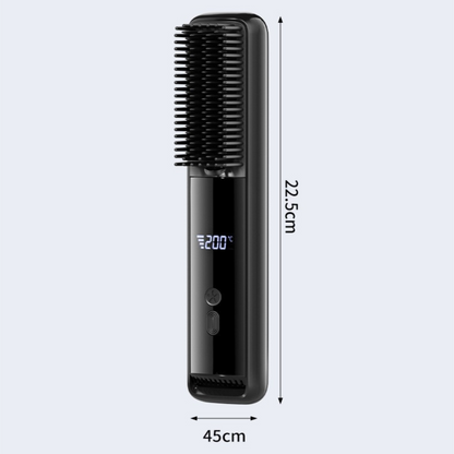 Pink Wireless Rechargeable Hair Straightener Brush with LCD Display - USB-C Fast Charging, 3 Heat Settings, Cool Air Function - Portable Ceramic Heating Comb for Travel and Home Use