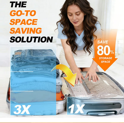 Six Vacuum Storage Bags Set with Hand Pump - Space Saving Compression Bags for Travel & Wardrobe Organization