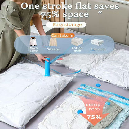 6-Piece Vacuum Storage Bags Set with Hand Pump - Multi-Size Space Saver for Quilts, Clothes & Duvets