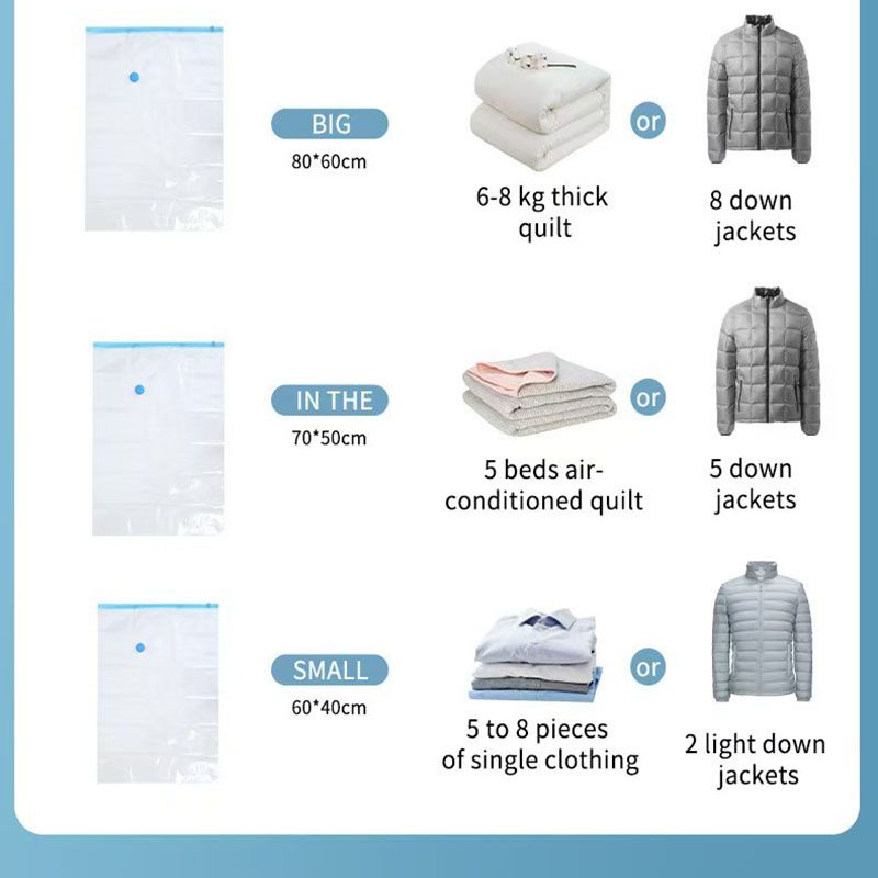 6-Piece Vacuum Storage Bags Set with Hand Pump - Multi-Size Space Saver for Quilts, Clothes & Duvets